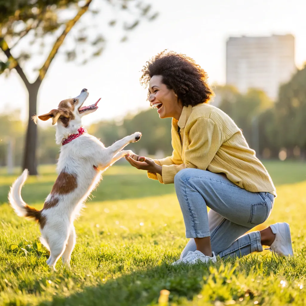 A joyful dog owner with their pet