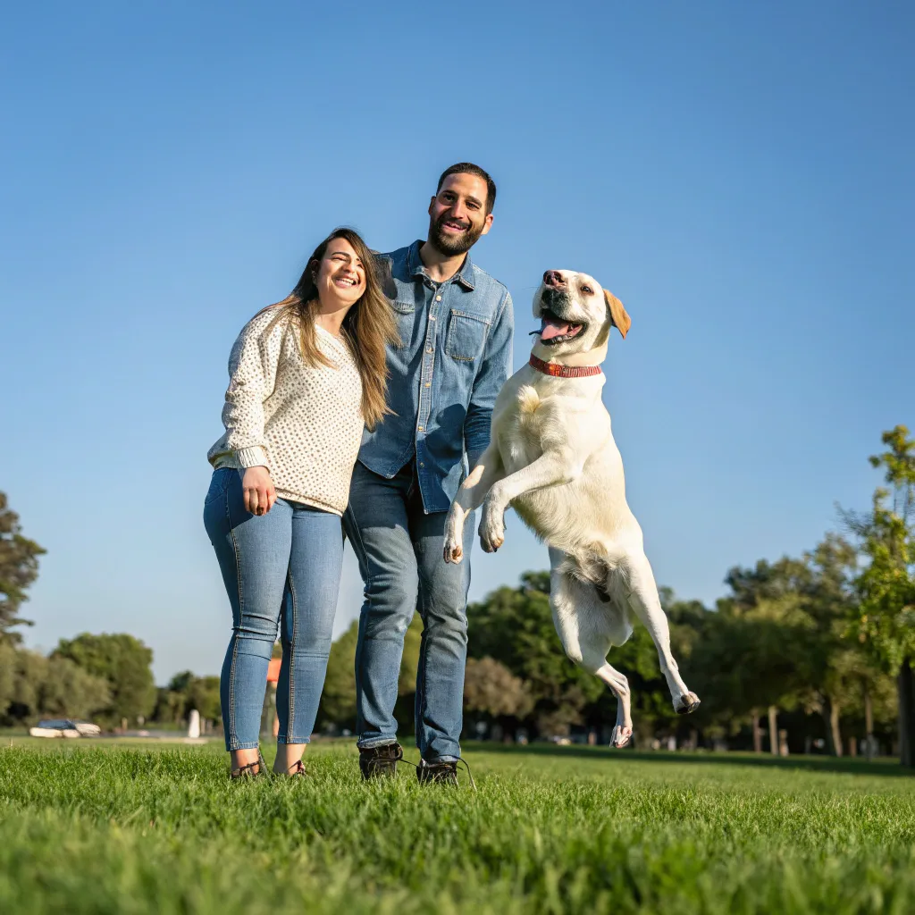 A couple with their happy dog